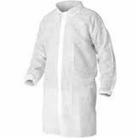 KEYSTONE ADJUSTABLE CAP CO HD Polypropylene Lab Coat, No Pockets, Elastic Wrists, Snap Front, Single Collar, White, S, 30/Case LC0-WE-NW-HD-SM